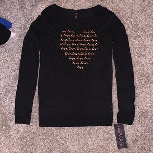 Betsey Johnson extremely soft black long sleeve t shirt - Love. Size XS NWT